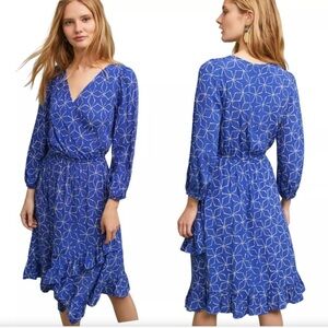 Plenty by Tracy Reese Anthropologie Blue Long Sleeve Dress Patterned Medium
